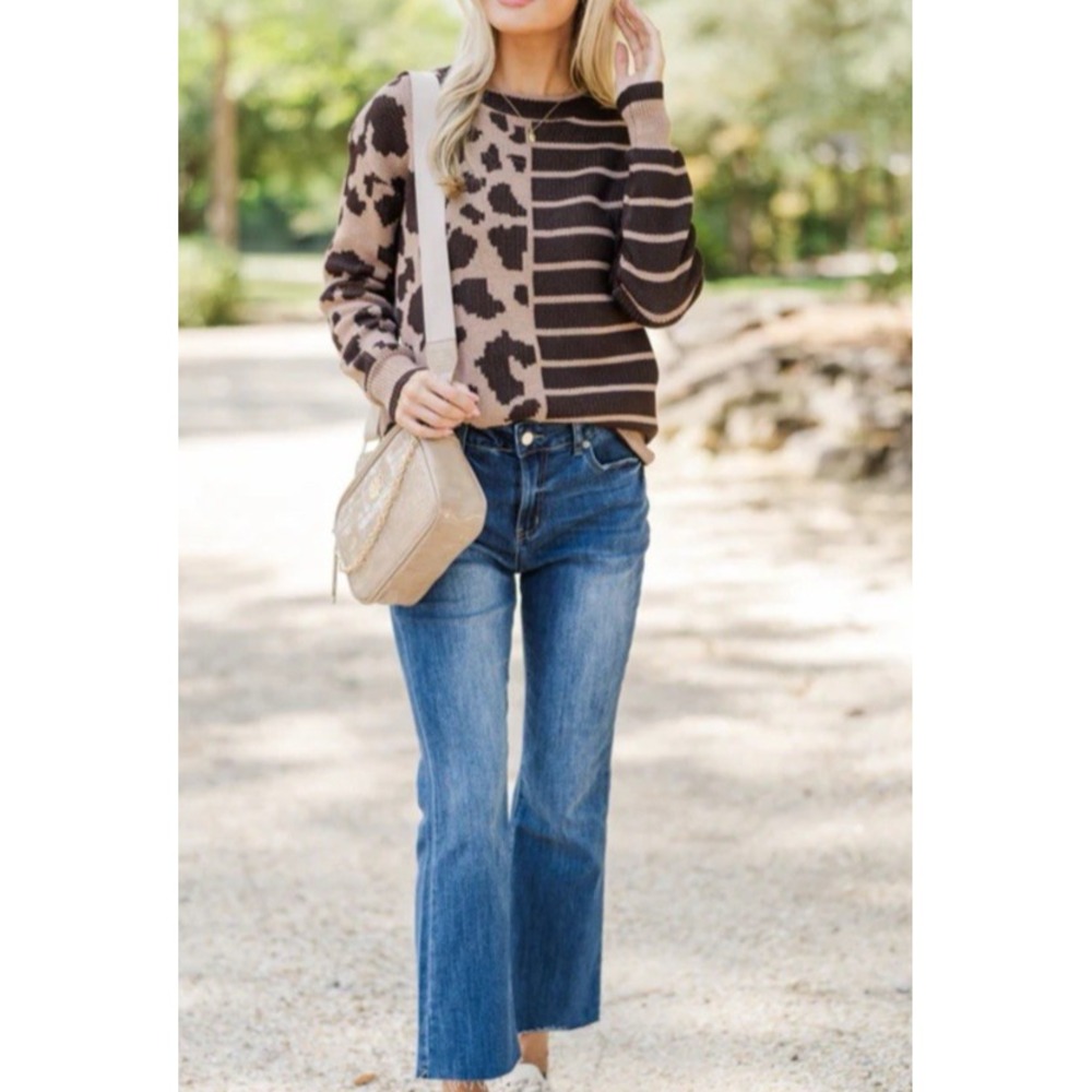 Staccato Brown Leopard Women's Casual Sweater M Cozy Thanksgiving Fall Statement - Picture 2 of 12